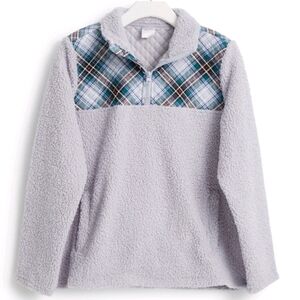 Vera Bradley Gray and Blue Plaid Cowl Sweater